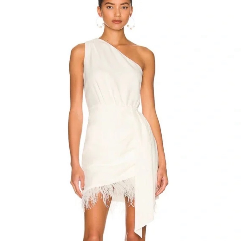 SAYLOR Cream One-Shoulder Feathered Dress - Engagement/Rehearsal Dinner